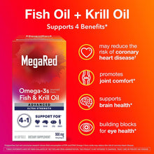 Load image into Gallery viewer, ITEM# 0088   MegaRed Fish Oil + Krill Oil 900mg Omega 3 Supplement with EPA &amp; DHA, Supports Heart, Brain, Joint and Eye Health, No Fishy Aftertaste (Watch Video)
