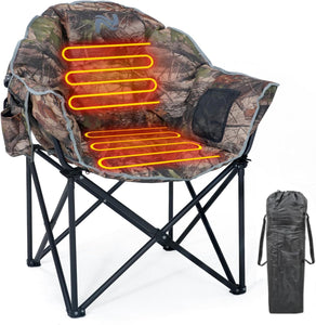 ITEM# 0222   Heated Camping Chair, Padded Camp Chair Round Moon Saucer Folding Lawn Chair Outdoor Chair, Patio Lounge Chairs Portable Folding Camping Chairs Heated Chair (Watch Video)