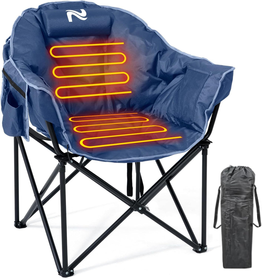 ITEM# 0222   Heated Camping Chair, Padded Camp Chair Round Moon Saucer Folding Lawn Chair Outdoor Chair, Patio Lounge Chairs Portable Folding Camping Chairs Heated Chair (Watch Video)