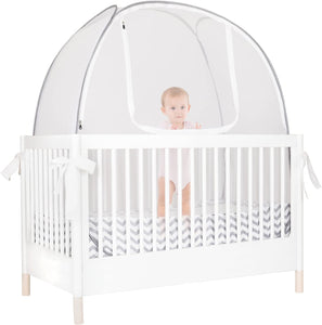 ITEM# 0065   Pro Baby Safety Pop Up Crib Tent, Fine Mesh Crib Netting Cover to Keep Baby from Climbing Out, Falls and Mosquito Bites, Safety Net, Canopy Netting Cover - Sturdy & Stylish Infant Crib Topper (Watch Video)