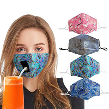 Load image into Gallery viewer, ITEM# 0014   Reusable Face Mask With Straw Hole for Drinking, Protective Adjustable Face Mask Printed Breathable Colorful Face Mask for Outdoor Indoor
