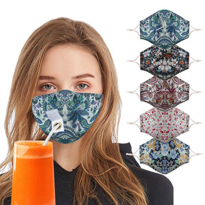 ITEM# 0014   Reusable Face Mask With Straw Hole for Drinking, Protective Adjustable Face Mask Printed Breathable Colorful Face Mask for Outdoor Indoor