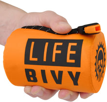 Load image into Gallery viewer, ITEM# 0032   Emergency Sleeping Bag Thermal Bivvy - Use as Emergency Bivy Sack, Survival Sleeping Bag, Mylar Emergency Blanket - Includes Stuff Sack with Survival Whistle + Paracord String (Watch Video)
