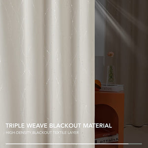 ITEM# 0067   Blackout Curtains and Drapes for any room Set of 2 - Room Darkening Curtains with Wave Dots Line Print (Watch Video)