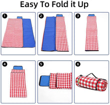 Load image into Gallery viewer, ITEM# 0027   Machine Washable Extra Large Picnic &amp; Beach Blanket Handy Mat Plus Thick Dual Layers Sandproof Waterproof Padding Portable for the Family, Friends, Kids, 79&quot;x79&quot; (Red and white) Watch Video
