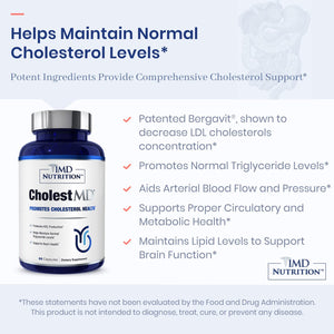 ITEM# 0087   1MD Nutrition CholestMD - Support Healthy HDL & LDL Cholesterol Levels, Boost Heart Health | with Olive Leaf Extract, Bergavit, Niacin, Garlic (Watch Video)