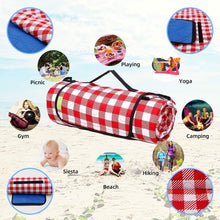 Load image into Gallery viewer, ITEM# 0027   Machine Washable Extra Large Picnic &amp; Beach Blanket Handy Mat Plus Thick Dual Layers Sandproof Waterproof Padding Portable for the Family, Friends, Kids, 79&quot;x79&quot; (Red and white) Watch Video
