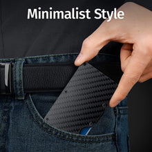 Load image into Gallery viewer, ITEM# 0011   Minimalistic Carbon Fiber Wallet - RFID Blocking Wallet, Business Card Holder and Credit Card Holder - Front Pocket Aluminum Slim Metal Wallet with Metal Money Clips (Watch Video)
