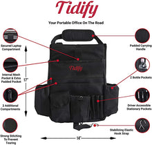 Load image into Gallery viewer, ITEM# 0050   Car Front Seat Organizer with Dedicated Tablet and Laptop Storage Stabilizing Side Straps Soft Adjustable Shoulder Strap and Hardened Buckles Your Office Away from Office (Watch Video)
