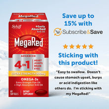 Load image into Gallery viewer, ITEM# 0088   MegaRed Fish Oil + Krill Oil 900mg Omega 3 Supplement with EPA &amp; DHA, Supports Heart, Brain, Joint and Eye Health, No Fishy Aftertaste (Watch Video)

