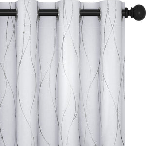 ITEM# 0067   Blackout Curtains and Drapes for any room Set of 2 - Room Darkening Curtains with Wave Dots Line Print (Watch Video)