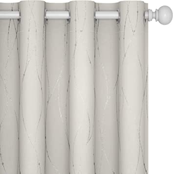 ITEM# 0067   Blackout Curtains and Drapes for any room Set of 2 - Room Darkening Curtains with Wave Dots Line Print (Watch Video)