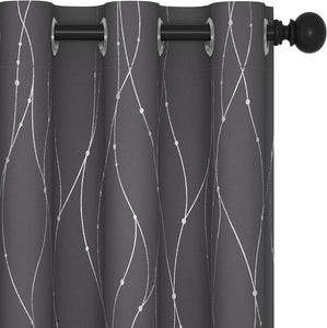 ITEM# 0067   Blackout Curtains and Drapes for any room Set of 2 - Room Darkening Curtains with Wave Dots Line Print (Watch Video)