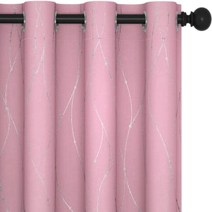 ITEM# 0067   Blackout Curtains and Drapes for any room Set of 2 - Room Darkening Curtains with Wave Dots Line Print (Watch Video)
