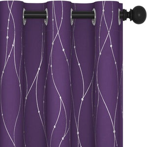 ITEM# 0067   Blackout Curtains and Drapes for any room Set of 2 - Room Darkening Curtains with Wave Dots Line Print (Watch Video)