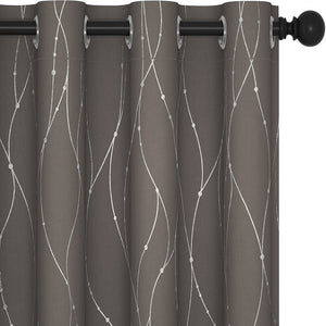 ITEM# 0067   Blackout Curtains and Drapes for any room Set of 2 - Room Darkening Curtains with Wave Dots Line Print (Watch Video)