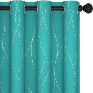 ITEM# 0067   Blackout Curtains and Drapes for any room Set of 2 - Room Darkening Curtains with Wave Dots Line Print (Watch Video)